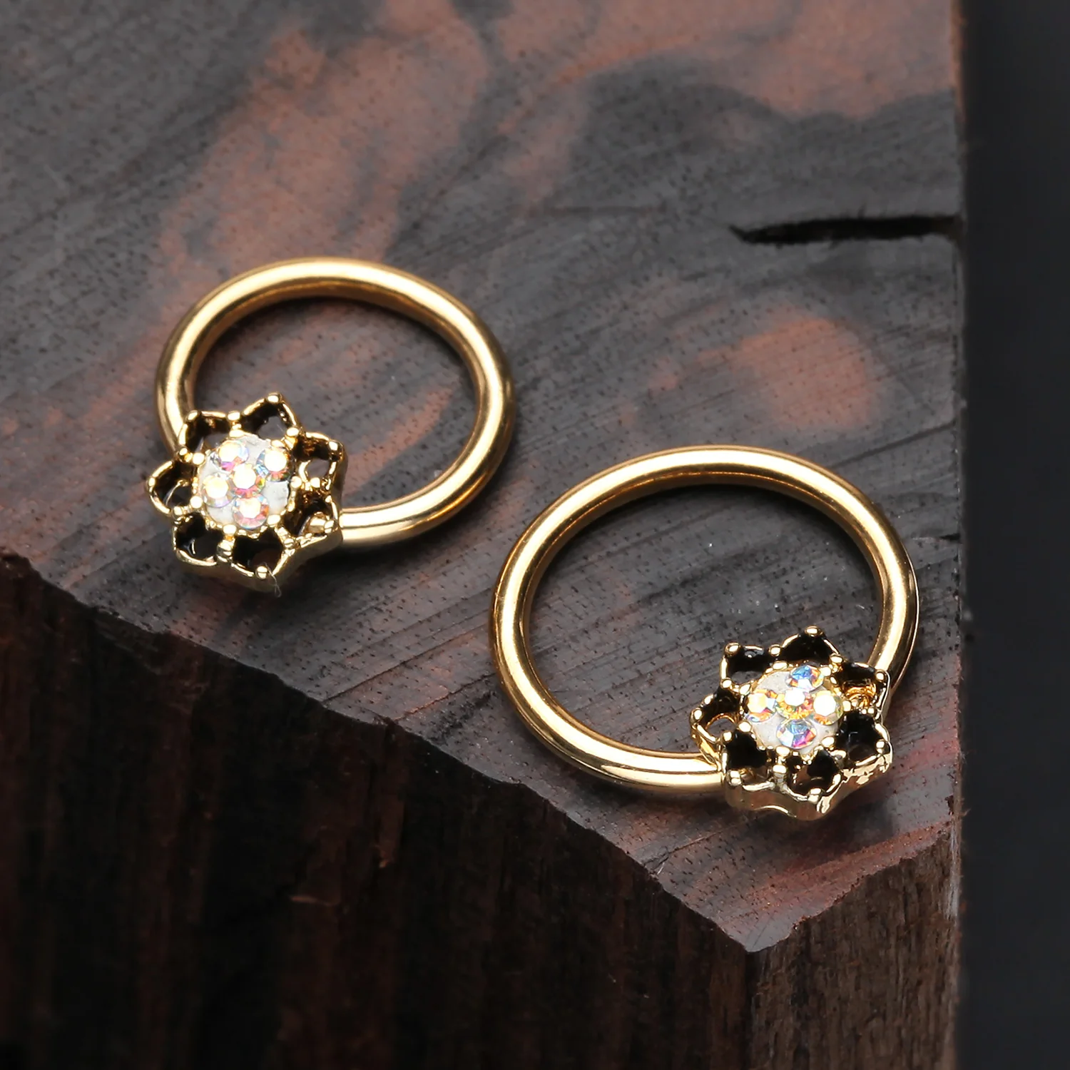 Golden Lotus Filigree Multi-Gem Sparkle Captive Bead Ring - Image 2