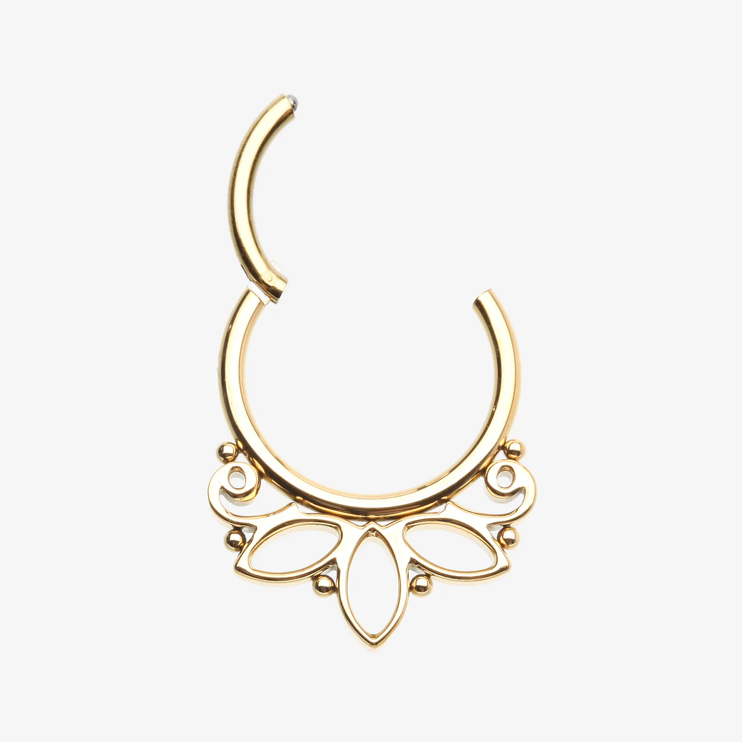 Golden Lotus Floral Filigree Elegance Clicker Hoop Ring - Image 2