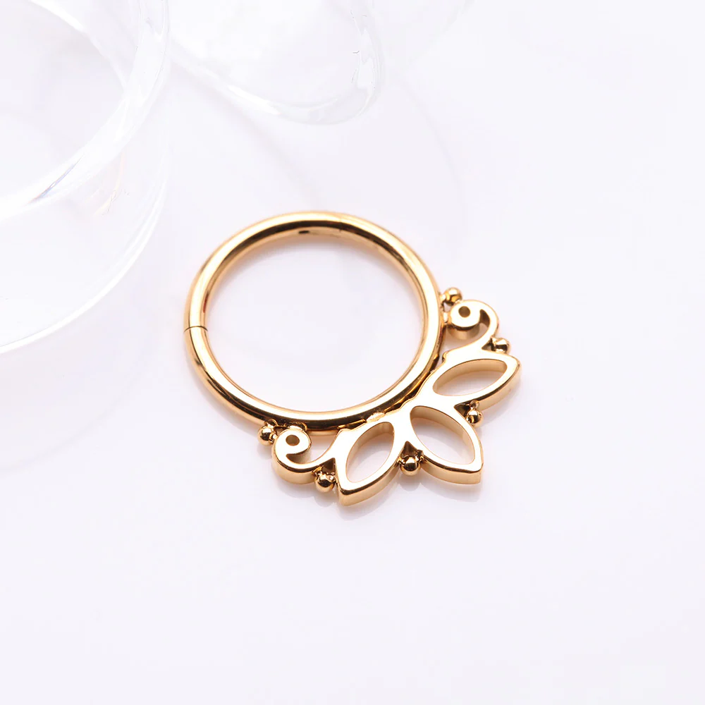 Golden Lotus Floral Filigree Elegance Clicker Hoop Ring - Image 3
