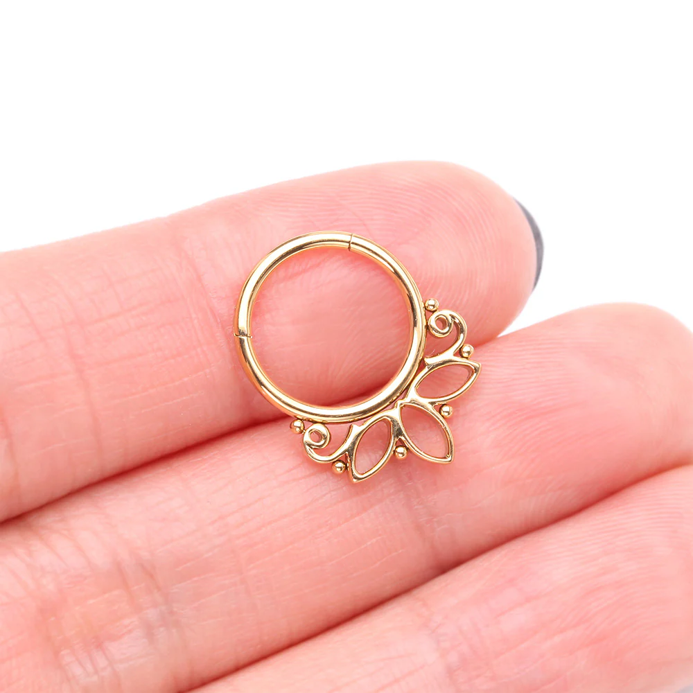 Golden Lotus Floral Filigree Elegance Clicker Hoop Ring - Image 4