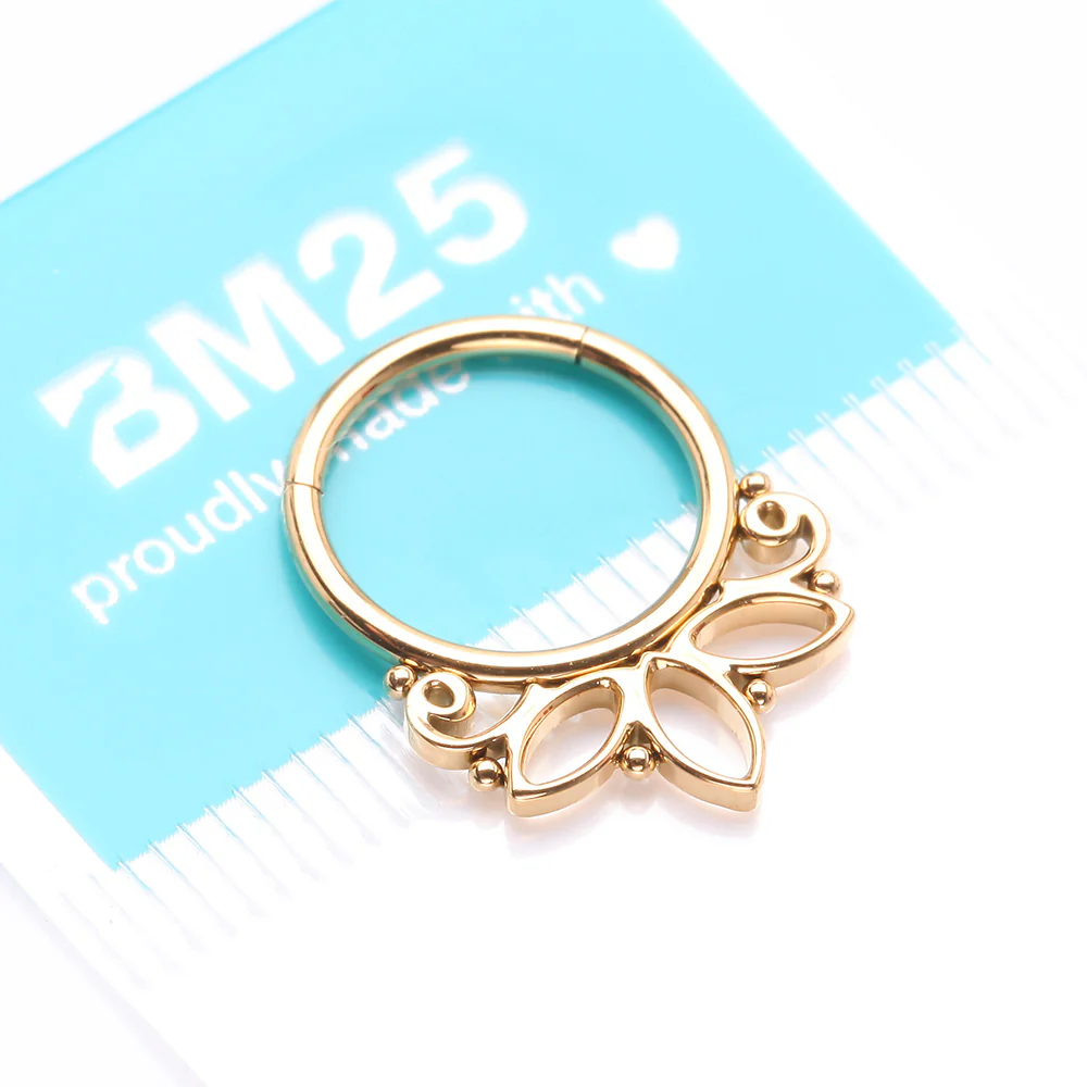 Golden Lotus Floral Filigree Elegance Clicker Hoop Ring - Image 5