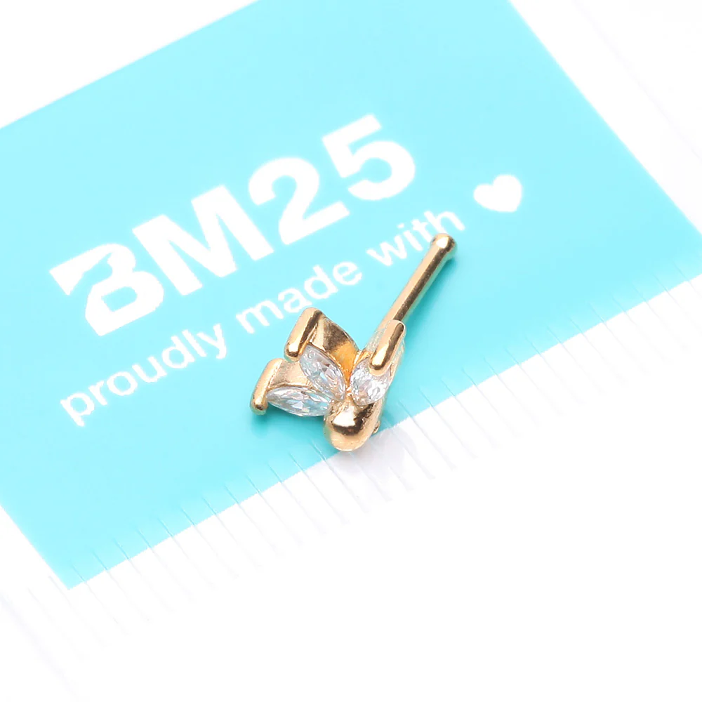 Golden Lotus Marquise Flower Sparkle Multi-Gem Nose Stud Ring - Image 5