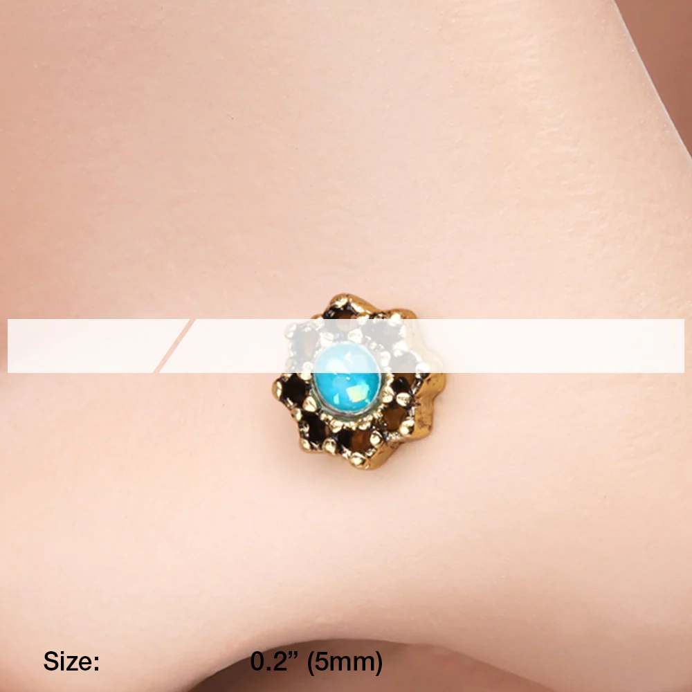 Golden Lotus Opal Sparkle Filigree Icon Nose Stud Ring - Image 3