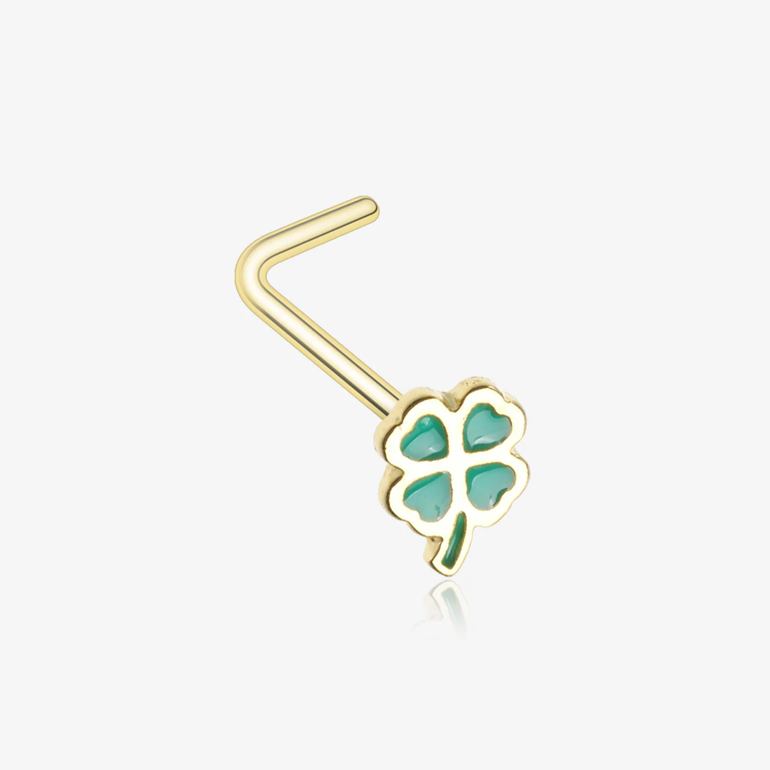 Golden Lucky Four Leaf Clover L-Shaped Nose Ring