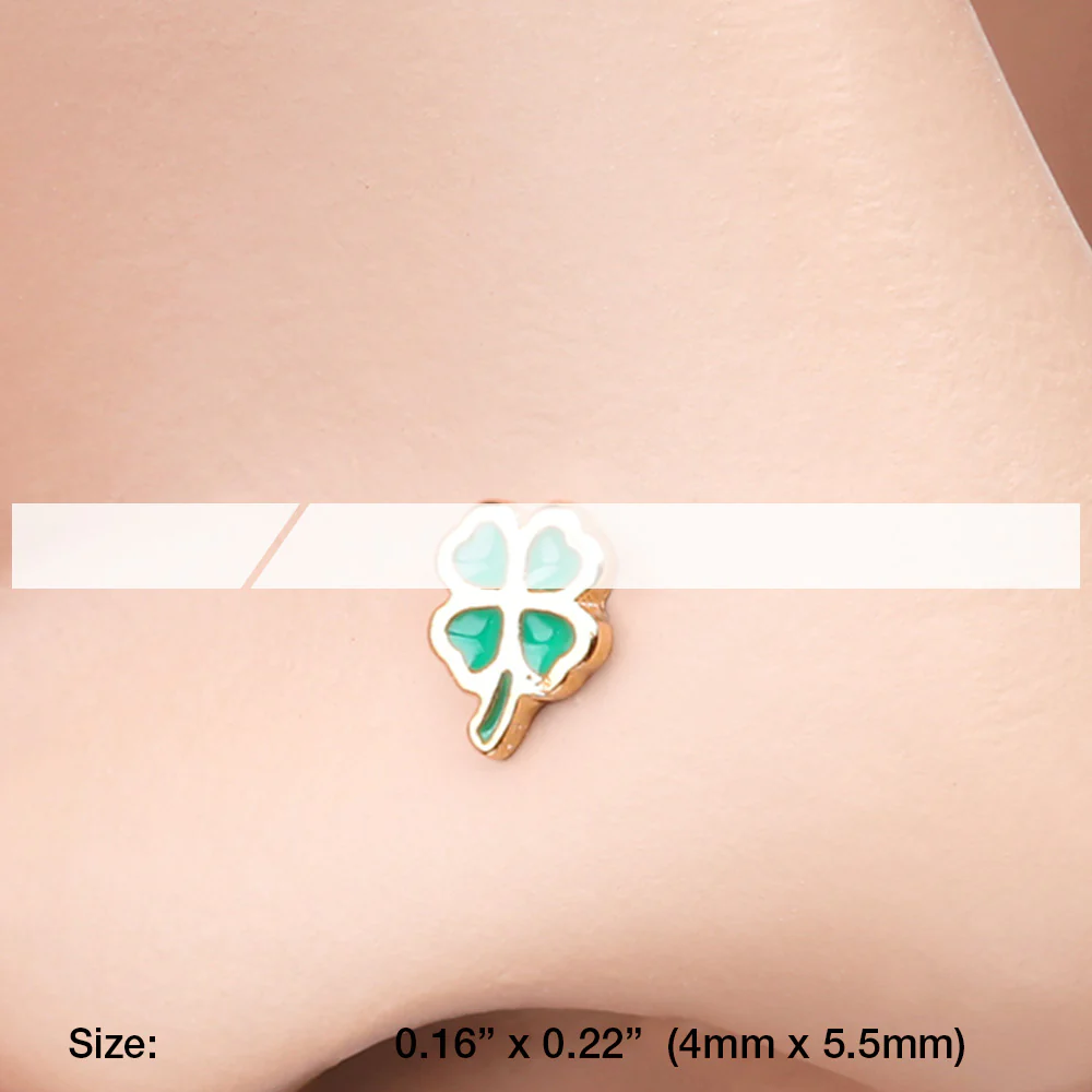 Golden Lucky Four Leaf Clover L-Shaped Nose Ring - Image 3