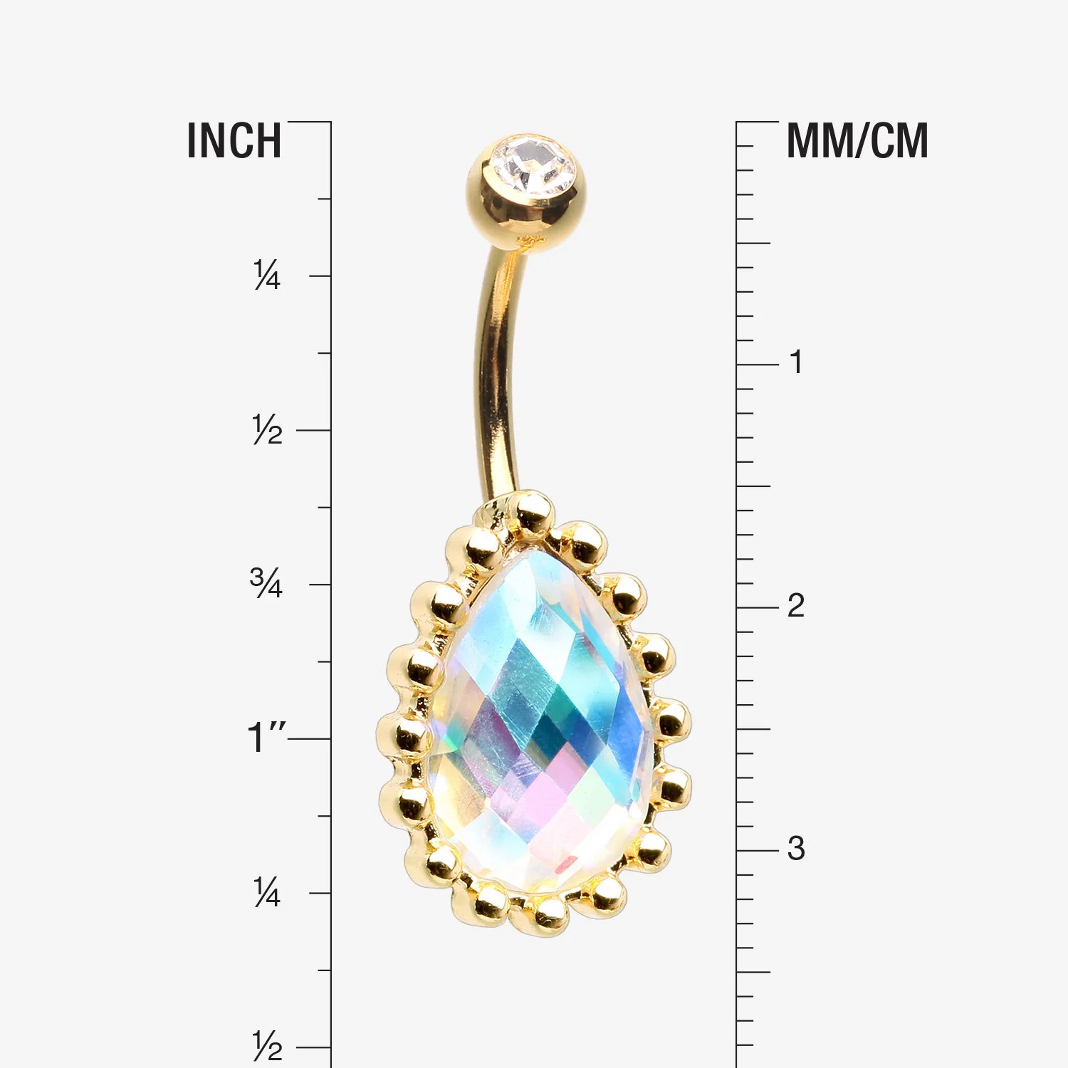 Golden Luscious Aurora Multi-Faceted Sparkle Teardrop Belly Button Ring - Image 2