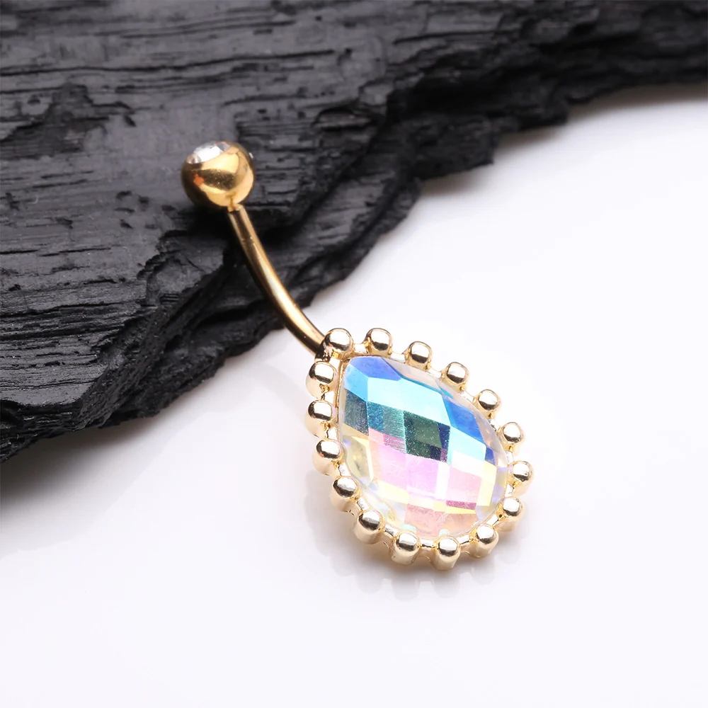 Golden Luscious Aurora Multi-Faceted Sparkle Teardrop Belly Button Ring - Image 3