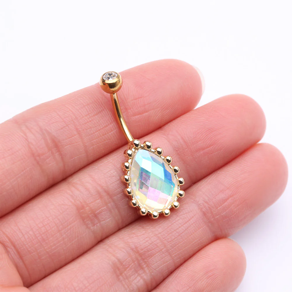 Golden Luscious Aurora Multi-Faceted Sparkle Teardrop Belly Button Ring - Image 4