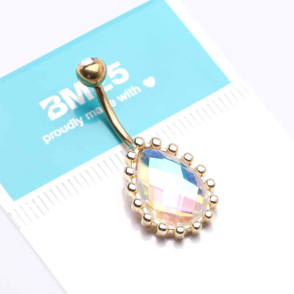 Golden Luscious Aurora Multi-Faceted Sparkle Teardrop Belly Button Ring - Image 5