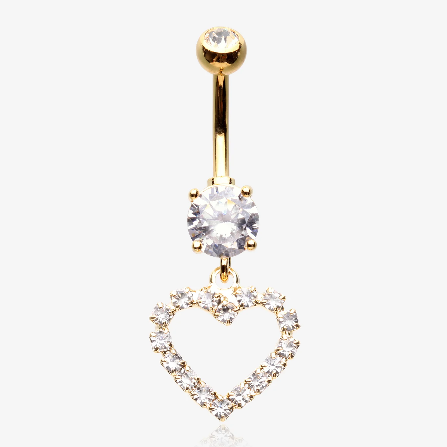 Golden Luscious Hollow Heart Sparkle Splendid Belly Button Ring