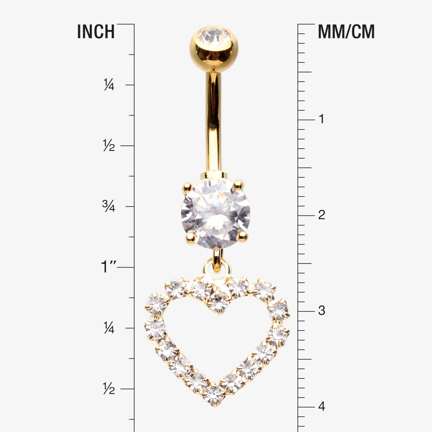 Golden Luscious Hollow Heart Sparkle Splendid Belly Button Ring - Image 2