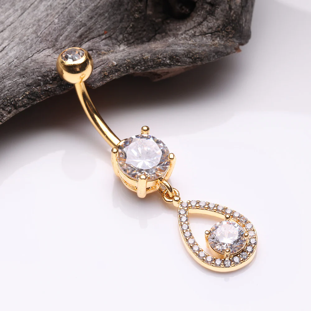 Golden Luscious Teardrop Multi-Gem Sparkle Belly Button Ring - Image 3