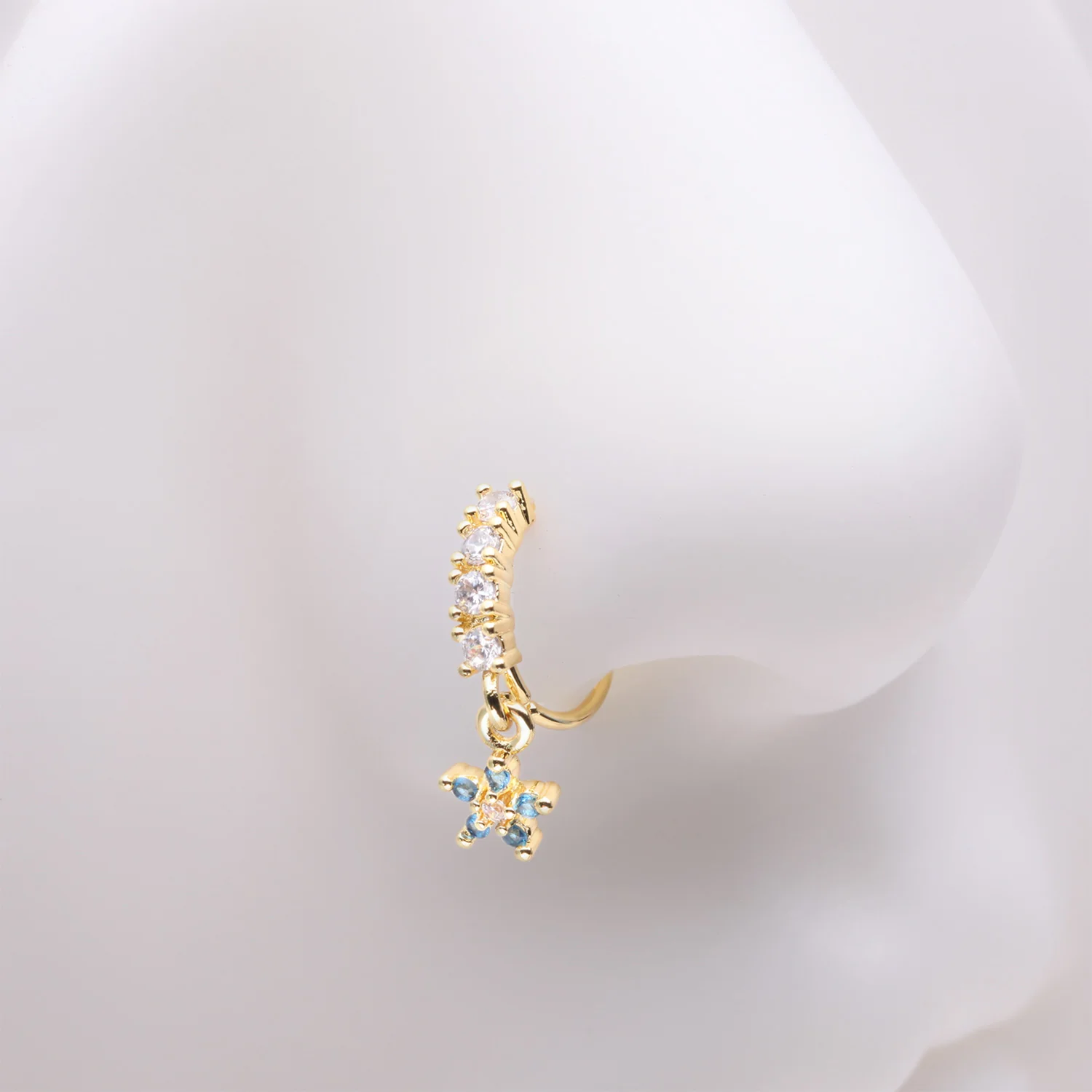 Golden Magnificent Flower Sparkle Dangle Multi-Gem Lined Bendable Hoop Ring - Image 2