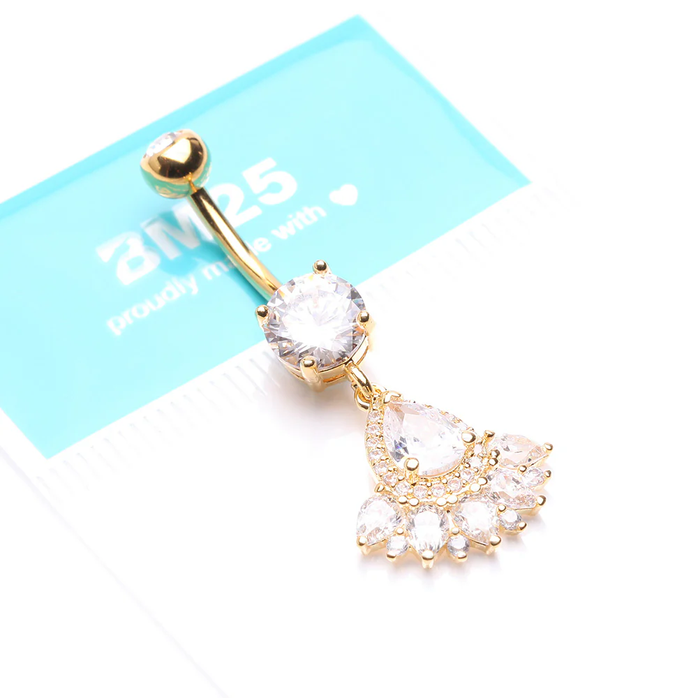 Golden Magnificent Sparkle Floral Teardrop Belly Button Ring - Image 5