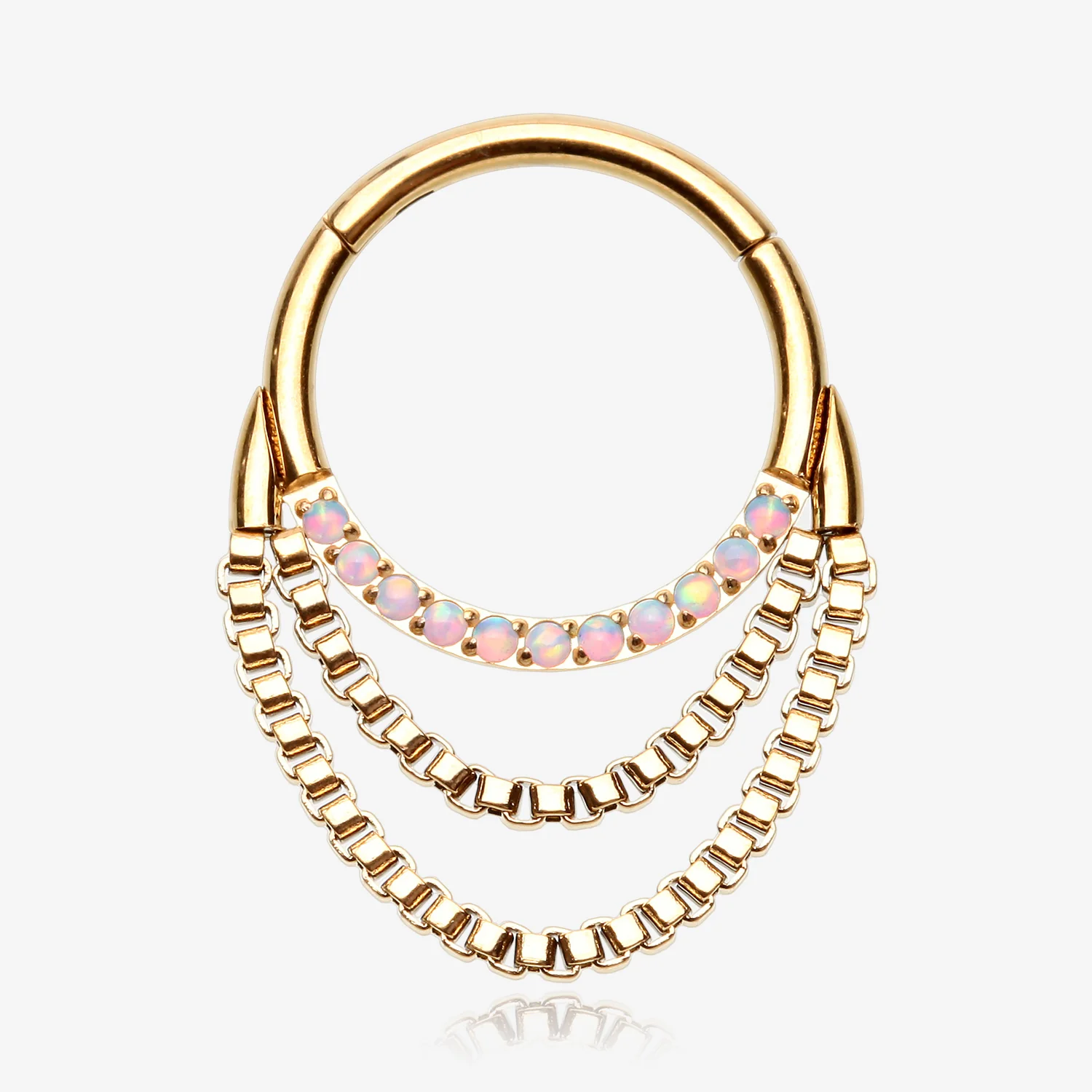 Golden Majestic Fire Opal Double Chained Seamless Clicker Hoop Ring