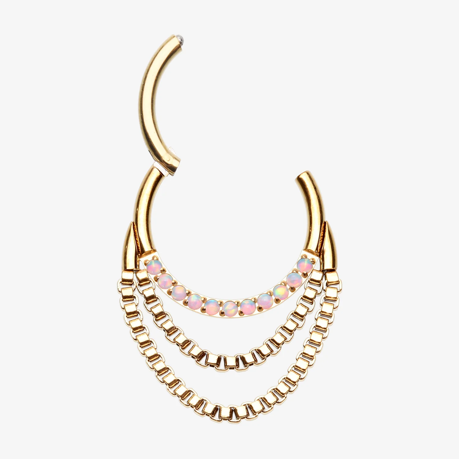 Golden Majestic Fire Opal Double Chained Seamless Clicker Hoop Ring - Image 2