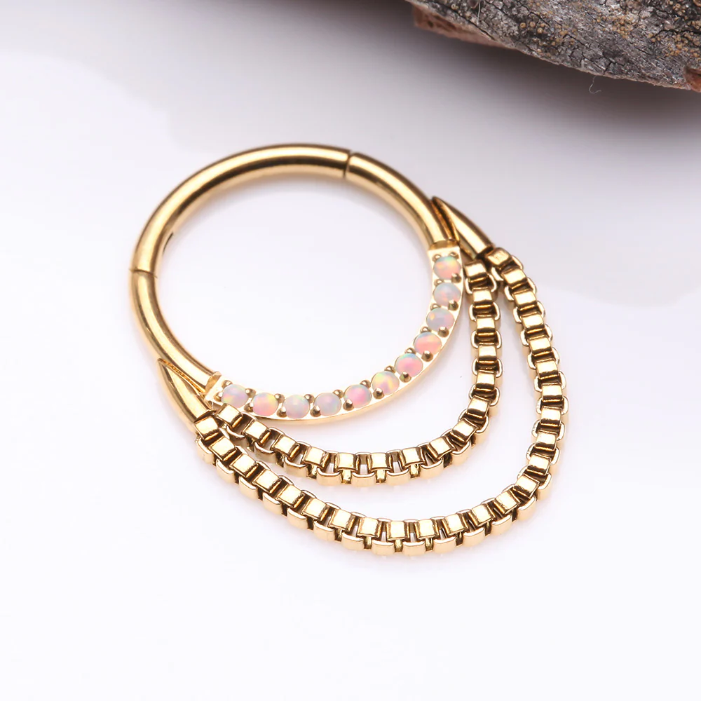 Golden Majestic Fire Opal Double Chained Seamless Clicker Hoop Ring - Image 3