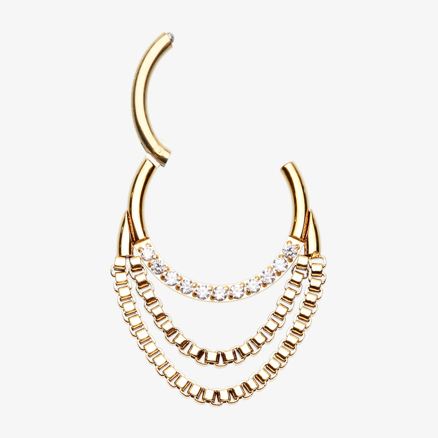 Golden Majestic Sparkle Double Chained Seamless Clicker Hoop Ring - Image 2
