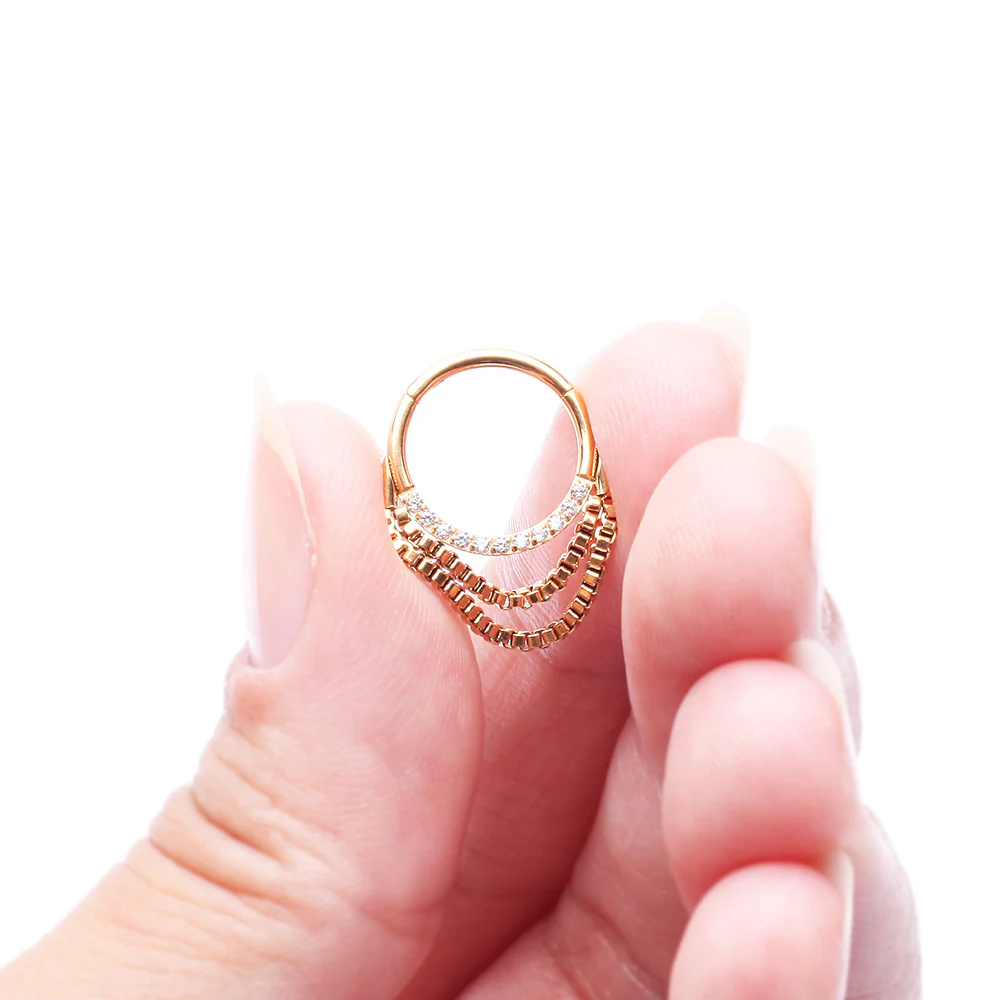 Golden Majestic Sparkle Double Chained Seamless Clicker Hoop Ring - Image 5