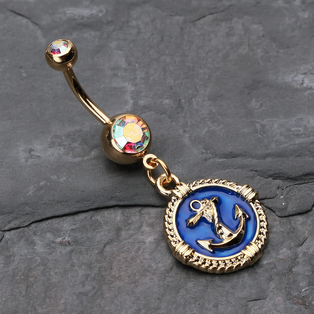 Golden Marine Anchor Rivet Belly Button Ring - Image 3