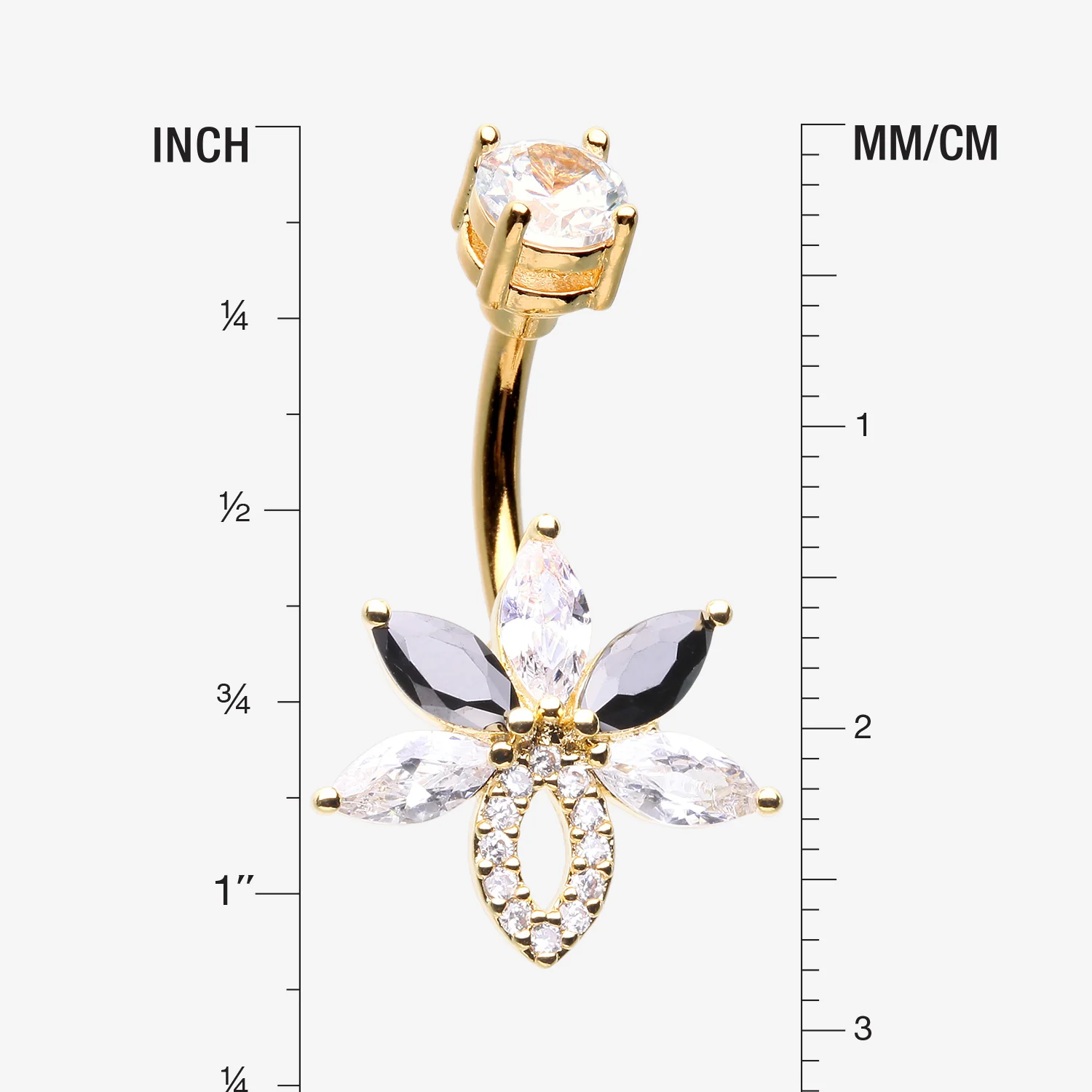Golden Marquise Brilliance Leaflet Flower Sparkle Belly Button Ring - Image 2