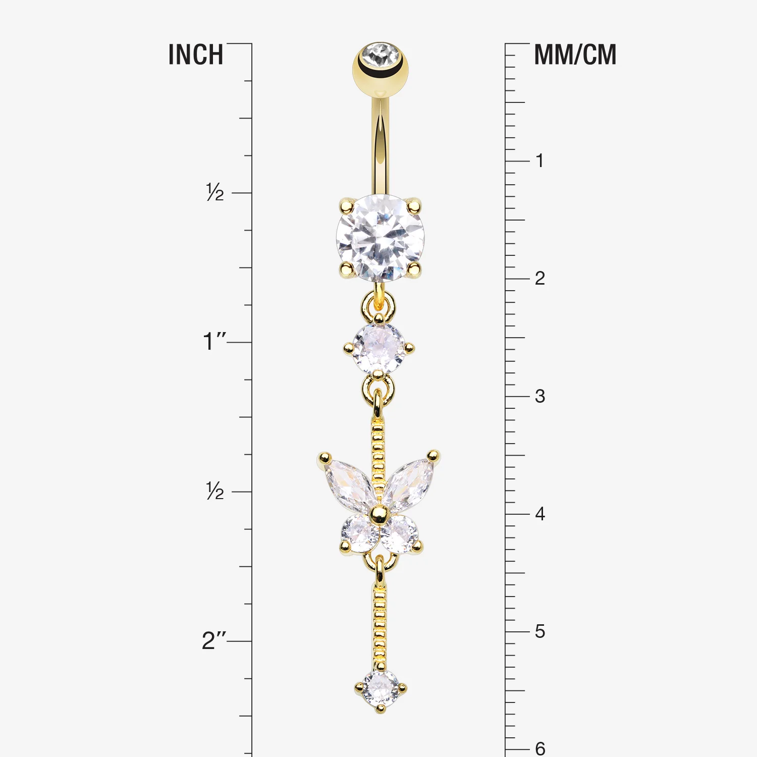 Golden Marquise Butterfly Gem Sparkle Dangle Elegance Belly Button Ring - Image 2