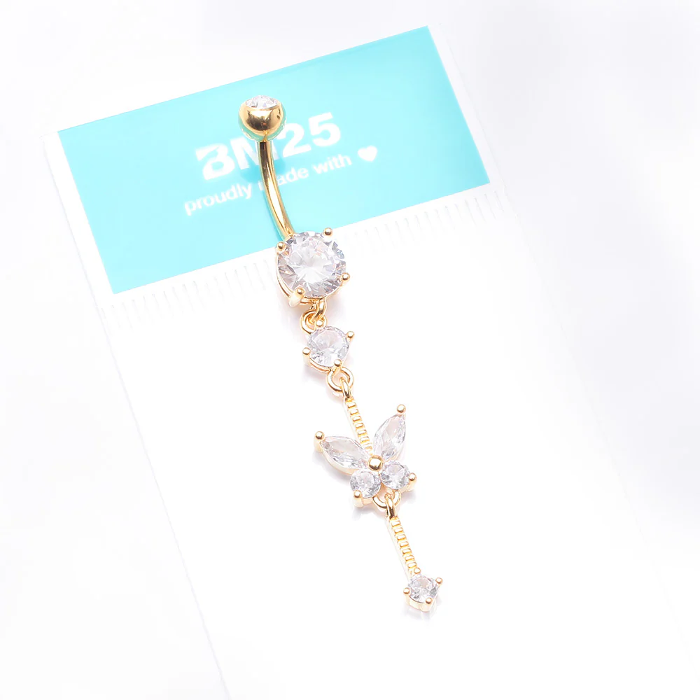 Golden Marquise Butterfly Gem Sparkle Dangle Elegance Belly Button Ring - Image 5