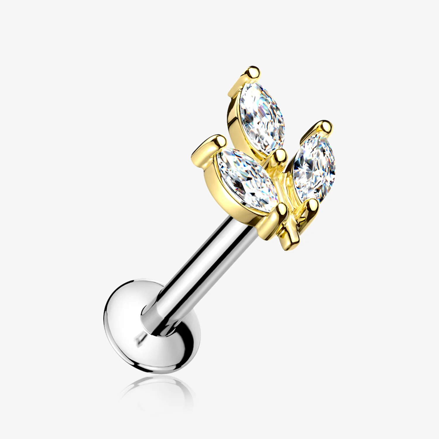 Golden Marquise Sparkle Leaf Top Threadless Push-In Steel Labret