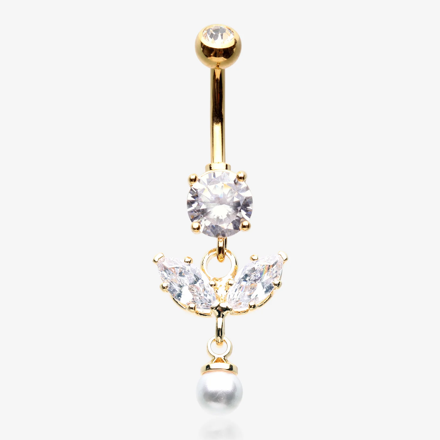 Golden Marquise Sparkle Leaflet Gem Pearlescent Dangle Belly Button Ring