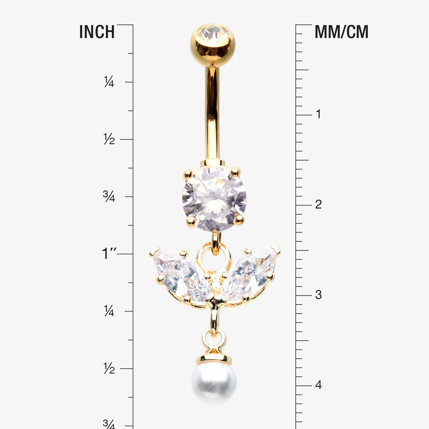 Golden Marquise Sparkle Leaflet Gem Pearlescent Dangle Belly Button Ring - Image 2
