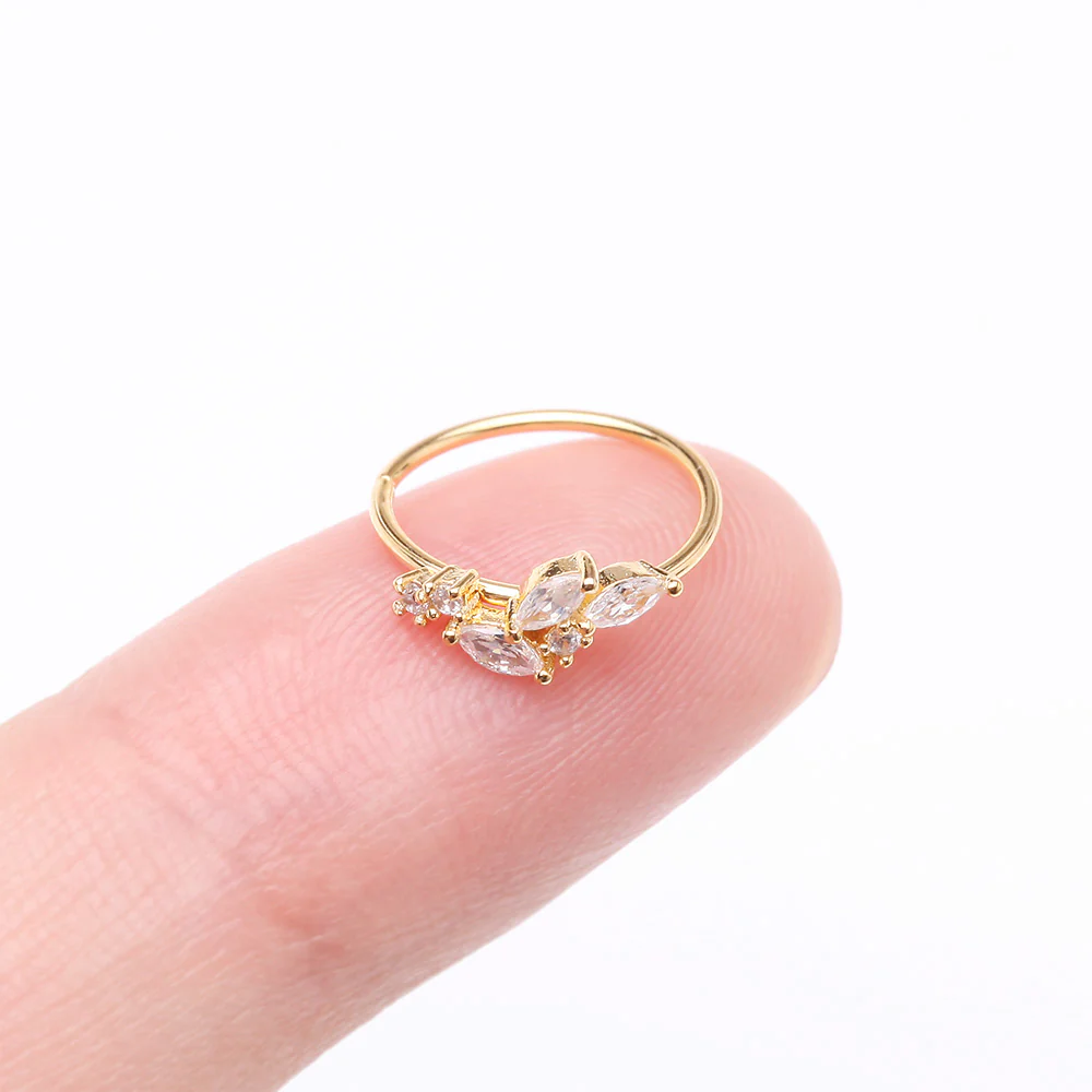 Golden Marquise Sparkle Leaflet Vine Multi-Gem Bendable Hoop Ring - Image 3