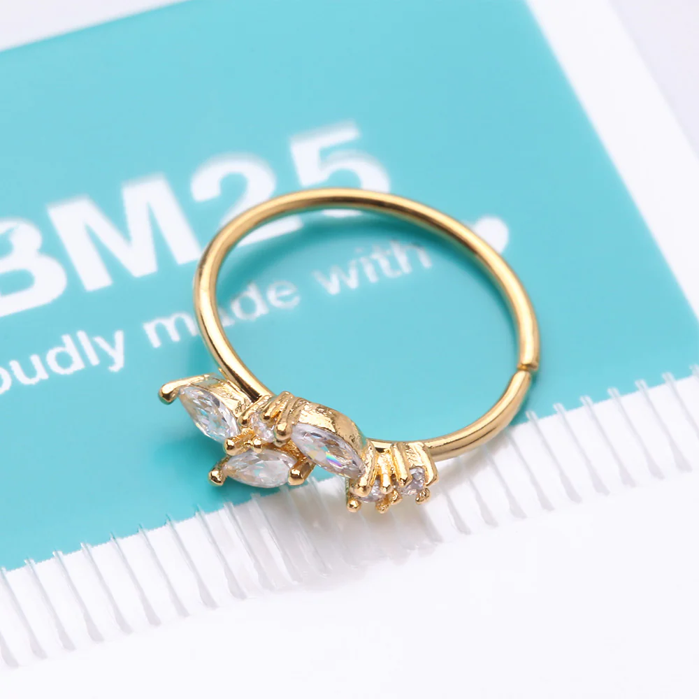Golden Marquise Sparkle Leaflet Vine Multi-Gem Bendable Hoop Ring - Image 5