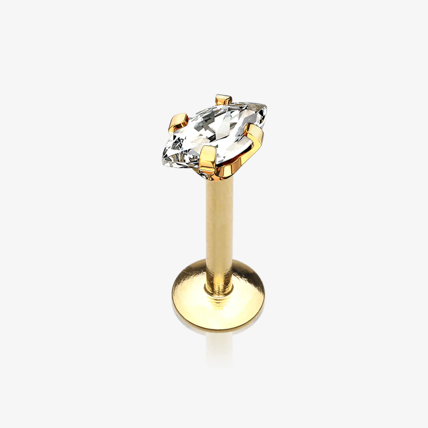 Golden Marquise Sparkle Prong Set Gem Top Internally Threaded Steel Labret