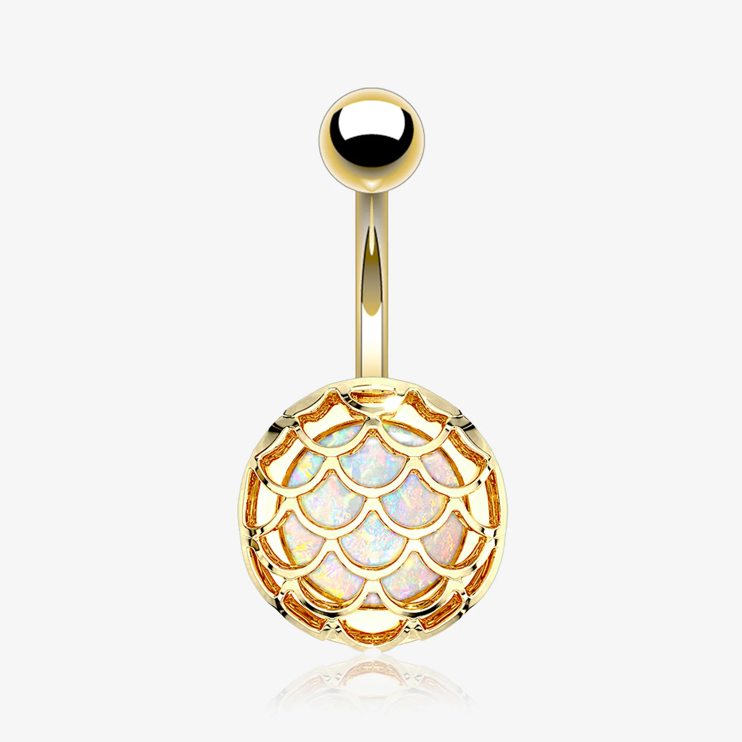 Golden Mermaid Scale Opalescent Sparkle Encased Belly Button Ring