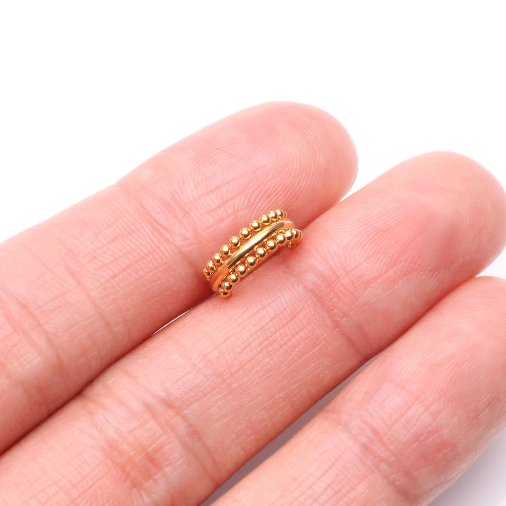Golden Milgrain Beads Laced Steel Seamless Clicker Hoop Ring - Image 3