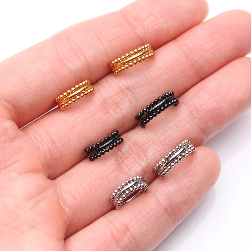 Golden Milgrain Beads Laced Steel Seamless Clicker Hoop Ring - Image 4