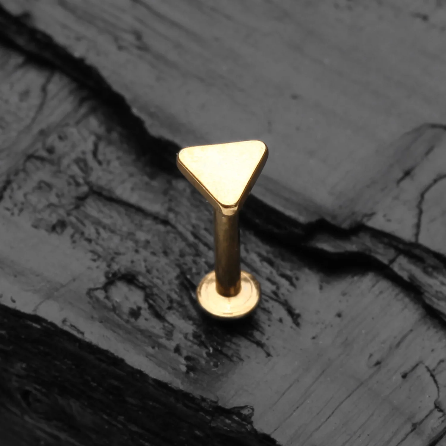 Golden Minimalist Triangle Top Internally Threaded Steel Labret - Image 2