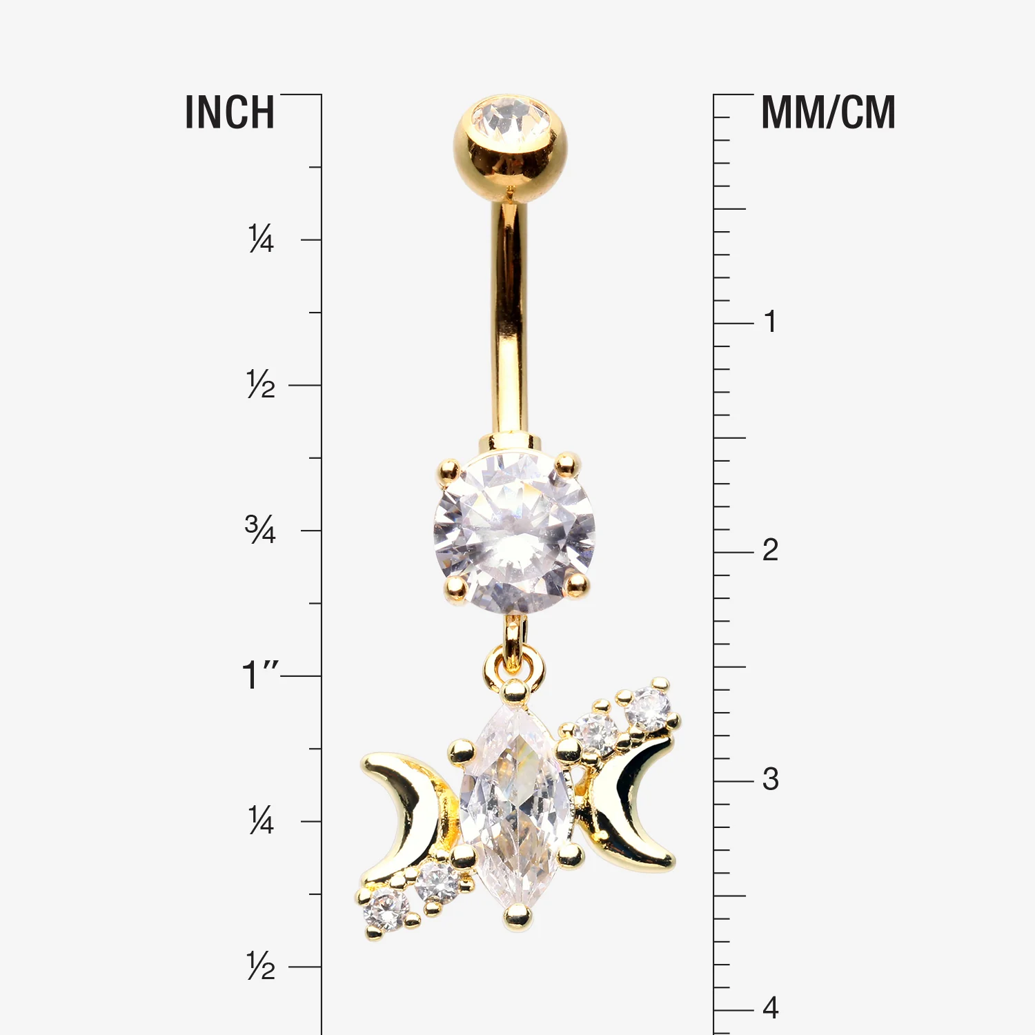Golden Moon Goddess Marquise Sparkle Belly Button Ring - Image 2