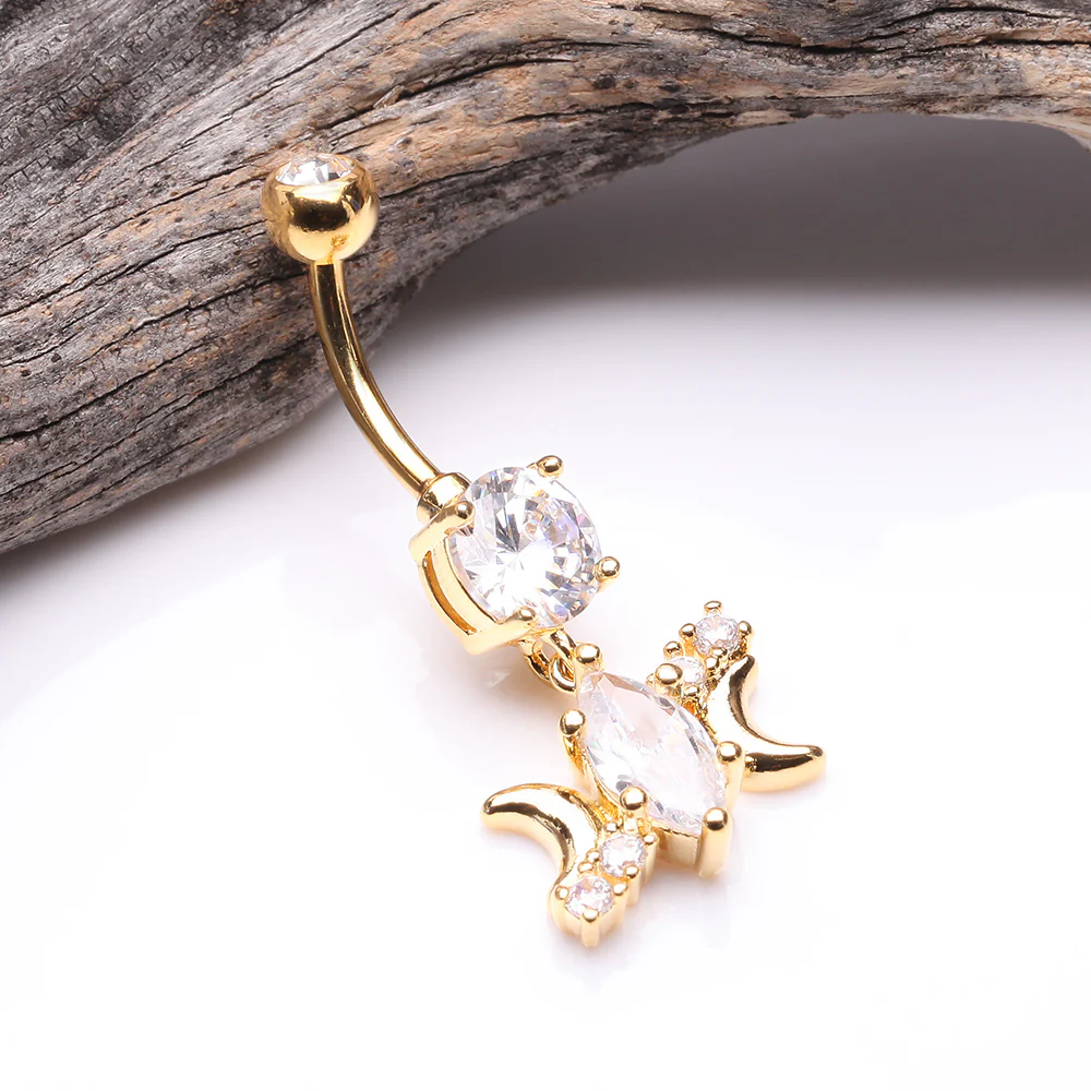 Golden Moon Goddess Marquise Sparkle Belly Button Ring - Image 3