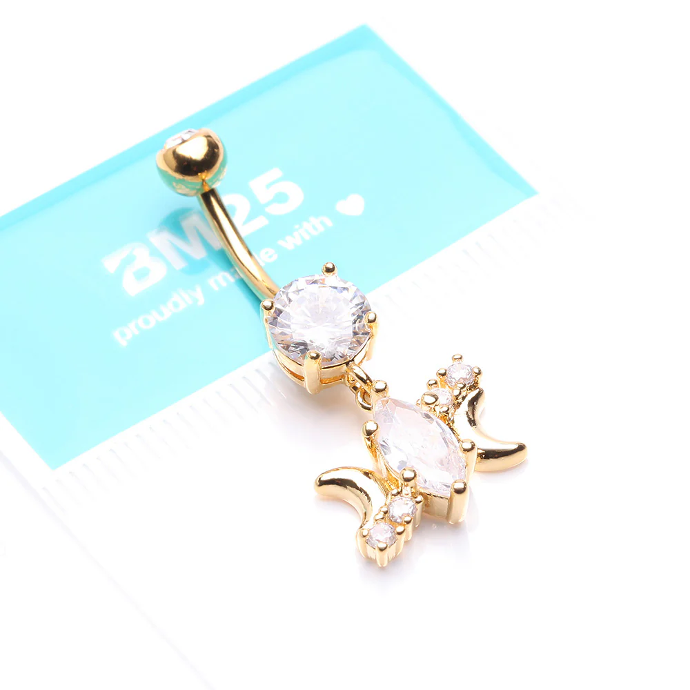 Golden Moon Goddess Marquise Sparkle Belly Button Ring - Image 5