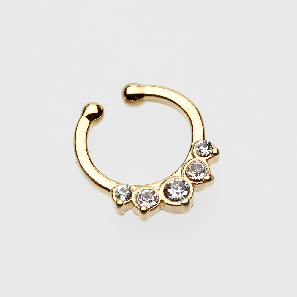 Golden Multi-Gem Precia Fake Septum Clip-On Ring - Image 3