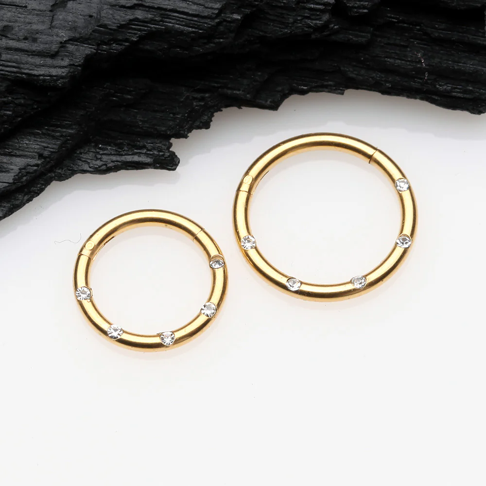 Golden Multi-Gem Seamless Clicker Hoop Ring - Image 3