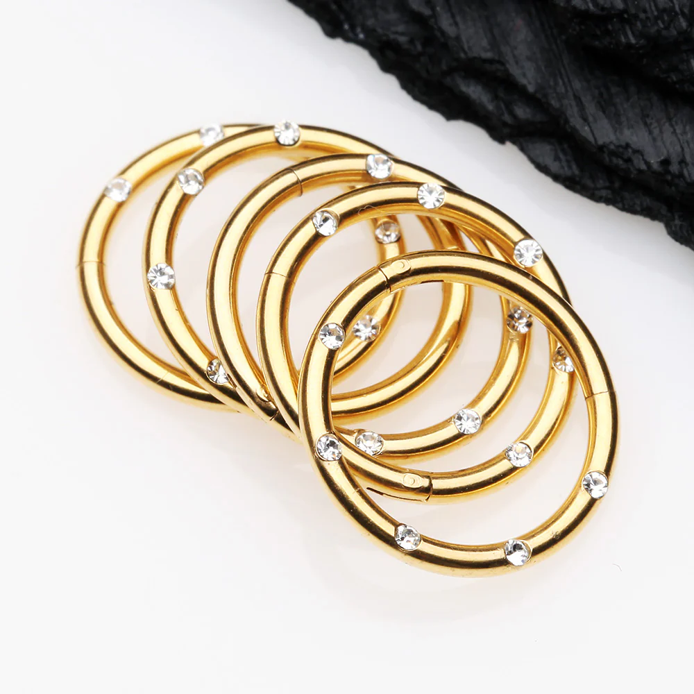 Golden Multi-Gem Seamless Clicker Hoop Ring - Image 4