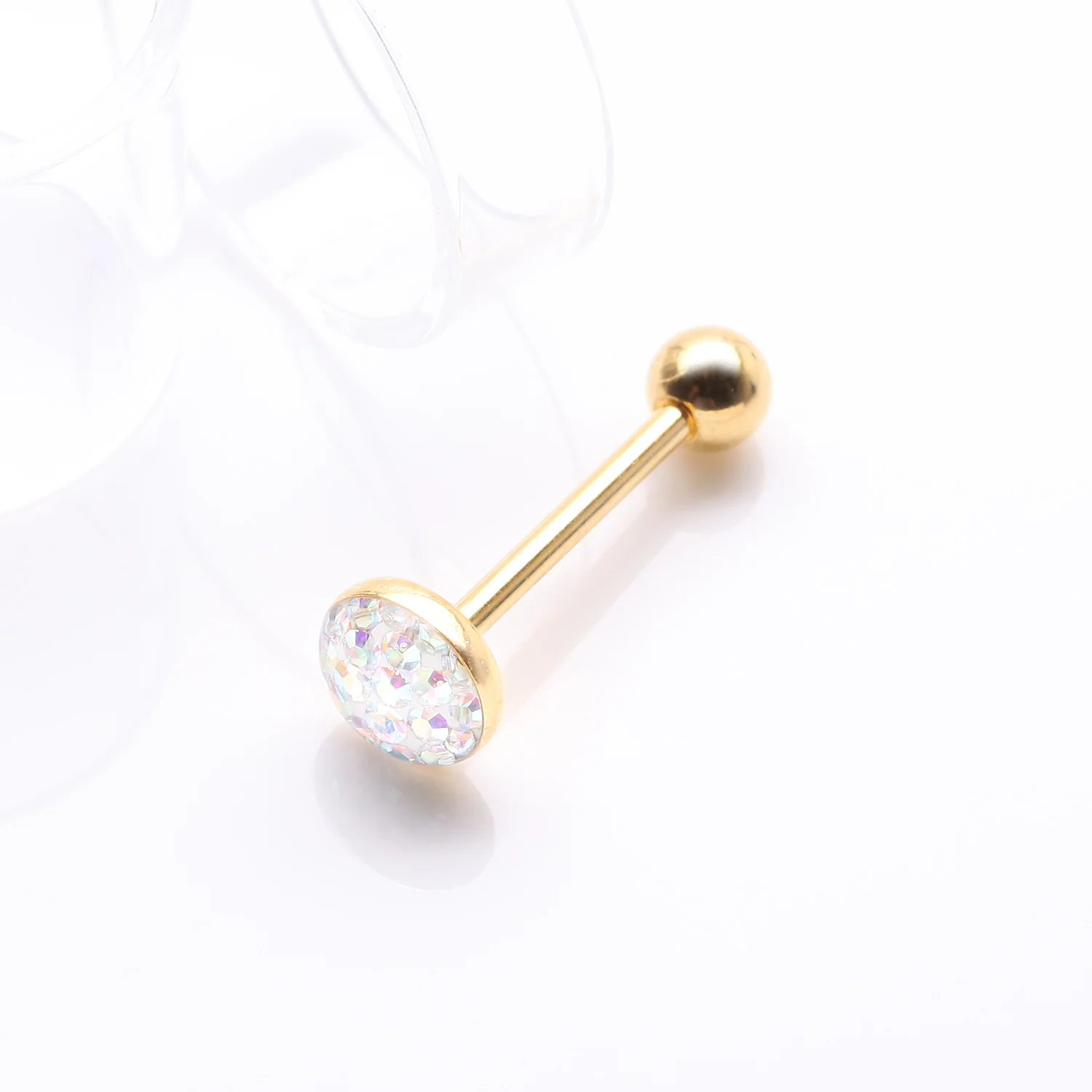 Golden Multi-Gem Sprinkle Dot Sparkle Barbell Tongue Ring - Image 2