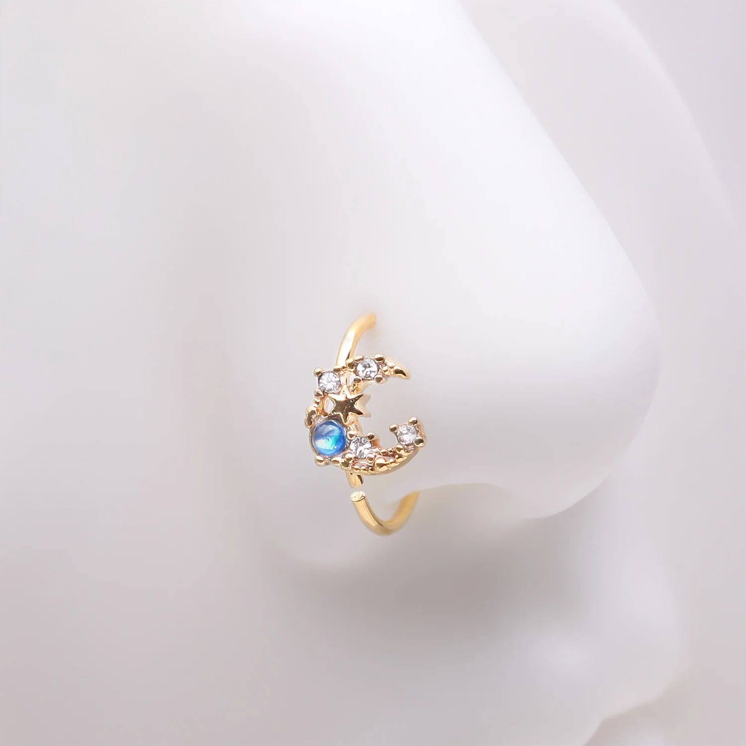 Golden Mystic Opalescent Crescent Moon and Star Sparkle Bendable Hoop Ring - Image 2