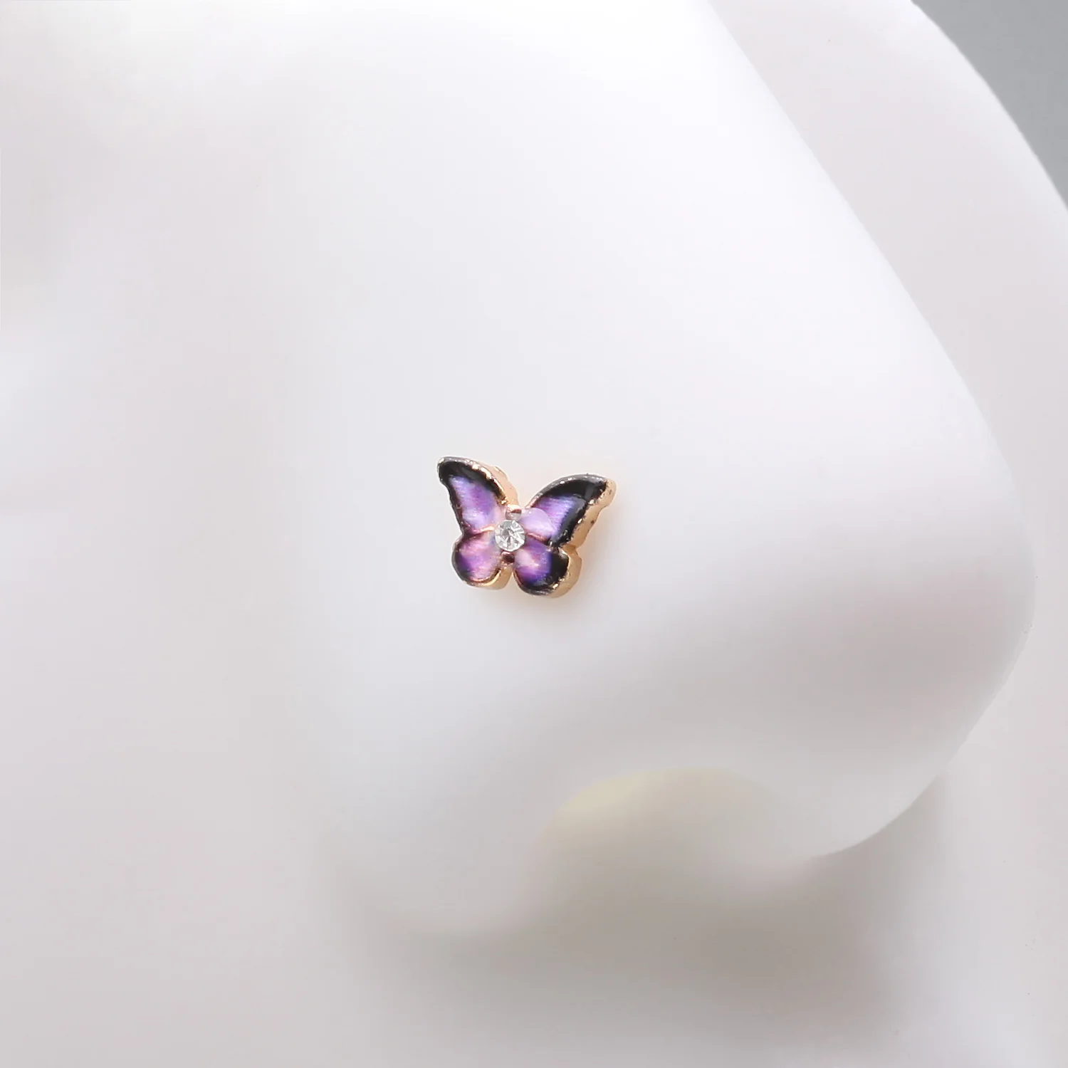 Golden Mystic Purple Butterfly Sparkle Nose Stud Ring - Image 2