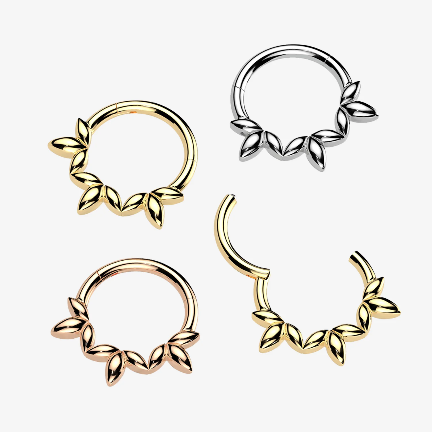Golden Olive Vine Leaf Clicker Hoop Ring - Image 2
