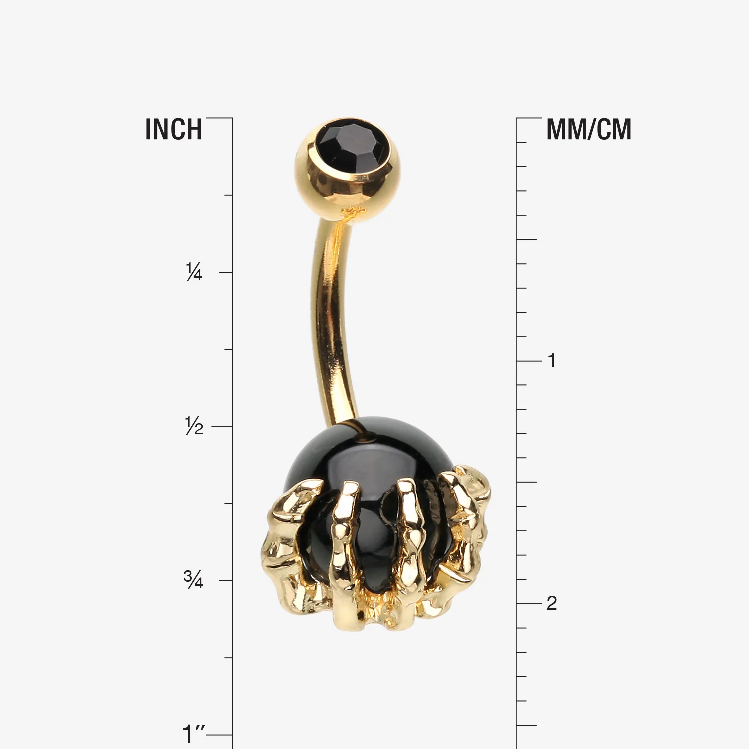 Golden Onyx Stone Orb Shine Skeleton Hand Belly Button Ring - Image 2