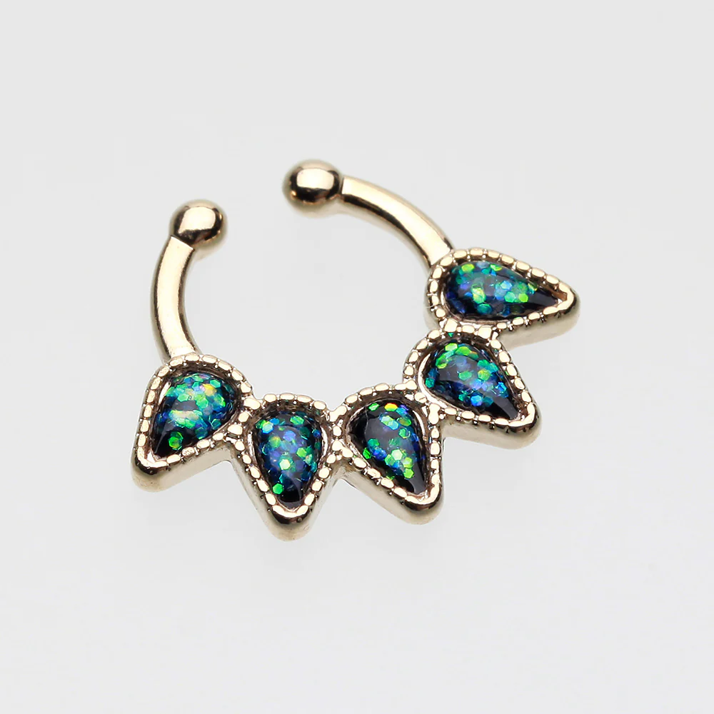Golden Opal Quinary Spear Fake Septum Clip-On Ring - Image 3