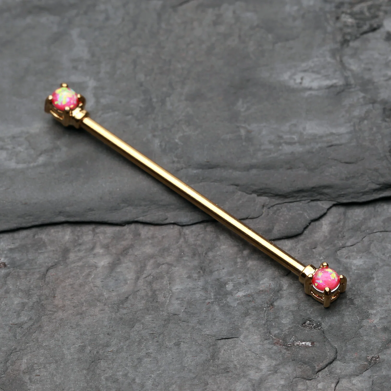 Golden Opal Sparkle Prong Industrial Barbell - Image 2